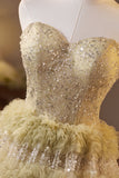 Golden Sweetheart Sequin Ruffle A-line Prom HZ0308