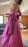 Classy Fuchsia Spaghetti Straps Satin A-Line Beaded Long Prom Dress Bridesmaid Dresses Long formal Dress HZ1121