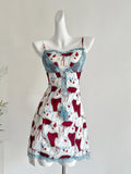 Retro Red White And Blue Contrast Print Slim Fit Mini Birthday Dress Homecoming Dress HZ1022
