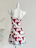Retro Red White And Blue Contrast Print Slim Fit Mini Birthday Dress Homecoming Dress HZ1022