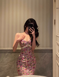 Classy Mermaid Spaghetti Straps Pink Floral Long 18th Birthday Dress Party Gown 21st Birthday Outfits Birthday Dress Ideas For Women HZ1121