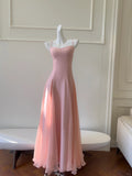 Sweet Pink A-line Strap Chiffon Long Prom Dress Evening Dress HZ1022