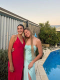 Elegant Blue Satin Mermaid Side Slit Long Evening Prom Dresses Sexy Prom Dress HZ1121