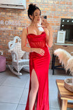 Elegant Beaded Fuchsia Satin Mermaid Long Formal HZ0308