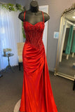 Sexy Silver Spaghetti Straps Mermaid Appliqued Prom Dress HZ1121