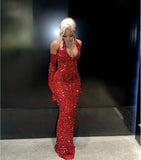 Simple Mermaid Red Sequin Prom Dresses 22th Birthday Outfit HZ1022