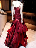 Pretty Mermaid Spaghetti Straps Olive Green Long Prom Dresses Evening Gowns HZ1022