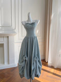 Sweet Light Blue Bud Strappy Bow Prom Dress HZ1022