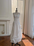 Elegant And Simple White Bud Square Neck Suspender Satin Prom Dress Evening Dress Bridesmaid Dress HZ1022