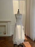 Elegant And Simple White Bud Square Neck Suspender Satin Prom Dress Evening Dress Bridesmaid Dress HZ1022