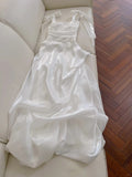 Elegant And Simple White Bud Square Neck Suspender Satin Prom Dress Evening Dress Bridesmaid Dress HZ1022