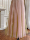 Sweet Pink A-line Suspenders Sequined Tulle Long Prom Dress Evening Dress Bridesmaid Dress HZ1022