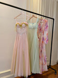 Sweet Pink A-line Suspenders Sequined Tulle Long Prom Dress Evening Dress Bridesmaid Dress HZ1022