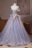 Off the ShoulderPurple Floral Embroidery A-line Prom HZ0308