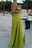 Elegant Wedding Guest Outfit A line Green Chiffon Prom Dresses Wedding Guest Dresses Graduation Dresses HZ1121