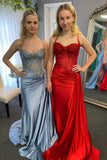 Sexy Silver Spaghetti Straps Mermaid Appliqued Prom Dress HZ1121