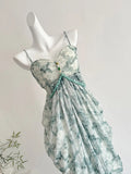 Elegant Green Strap Waist Chiffon Long Prom Dress Evening Dress HZ1022
