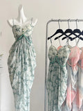 Elegant Green Strap Waist Chiffon Long Prom Dress Evening Dress HZ1022