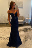 Sexy Navy Blue Mermaid Lace Appliques Prom Dresses Long for Women Prom Dress HZ1121