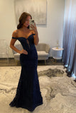 Sexy Navy Blue Mermaid Lace Appliques Prom Dresses Long for Women Prom Dress HZ1121