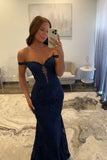 Sexy Navy Blue Mermaid Lace Appliques Prom Dresses Long for Women Prom Dress HZ1121