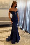 Sexy Navy Blue Mermaid Lace Appliques Prom Dresses Long for Women Prom Dress HZ1121