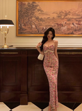 Classy Mermaid Spaghetti Straps Pink Floral Long 18th Birthday Dress Party Gown 21st Birthday Outfits Birthday Dress Ideas For Women HZ1121