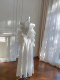 Elegant White Mermaid Strapless Off-the-shoulder Lace Long Prom Dress Evening Dress HZ1022