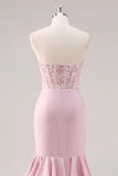 Blush Mermaid Strapless Corset Tiered Long Prom Dress with Slit Graduation Dresses HZ1121