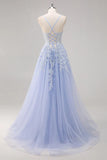 Pretty A Line Spaghetti Straps Tulle Beaded Long Prom Dress with Slit Graduation Dresses HZ1121