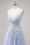 Pretty A Line Spaghetti Straps Tulle Beaded Long Prom Dress with Slit Graduation Dresses HZ1121