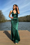 Pretty Mermaid V-neck Navy Blue Criss-cross Back Long Dress Graduation Dress HZ1121