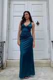 Pretty Mermaid V-neck Navy Blue Criss-cross Back Long Dress Graduation Dress HZ1121