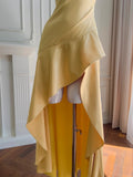 Elegant Yellow Irregular Halter Neck Satin Short Front Long Back Prom Dress HZ1022