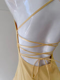 Elegant Yellow Irregular Halter Neck Satin Short Front Long Back Prom Dress HZ1022