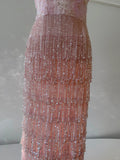 Gorgeous Pink Slim Square Neck 3D Flower Sequin Tassel Long Prom Dress Evening Dress HZ1022