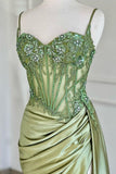Sexy Silver Spaghetti Straps Mermaid Appliqued Prom Dress HZ1121