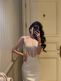 Sexy Sheath Straps White Lace 18th Birthday Dress Long Party Birthday Outfits For Women HZ1121