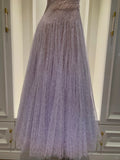 Dreamy Lavender A-line Suspender Strap Pleated Tulle Long Prom Dress Evening Dress HZ1022