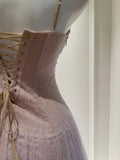 Dreamy Lavender A-line Suspender Strap Pleated Tulle Long Prom Dress Evening Dress HZ1022
