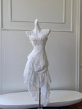 Vintage Gorgeous White Irregular Strap Pearl Lace Prom Dress Evening Dress Bridesmaid Dress HZ1022