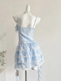 Sweet Light Blue Cake Skirt Multi-layer Lace Chiffon Short 16th Birthday Homecoming Dress HZ1022