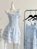 Sweet Light Blue Cake Skirt Multi-layer Lace Chiffon Short 16th Birthday Homecoming Dress HZ1022