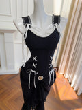 Vintage Black Mermaid Lace and Satin Long Prom Dress HZ1022