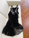 Vintage Black Mermaid Lace and Satin Long Prom Dress HZ1022