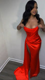 Sexy 17th Birthday Dresses Stapless Mermaid Prom Dresses for Black Girls Thigh-High Slits Pleats Beading Birthday Outfits HZ1022