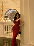 Vintage Sheath Halter Neckline Red Satin Sleeveless 18th Birthday Dress Party Gown Birthday Outfits For Women HZ1121