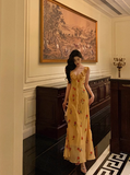 Cute A line V Neckline Yellow Floral Sleeveless 18th Birthday Dress Party Gown Birthday Outfits For Women HZ1121