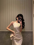 Sexy Mermaid Halter White Satin 18th Birthday Dress Ankle Length Party Birthday Outfits For Women HZ1121