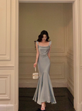 Vintage Mermaid Square Neckline Light Blue Satin Sleeveless 18th Birthday Dress Party Gown Birthday Outfits For Women HZ1121